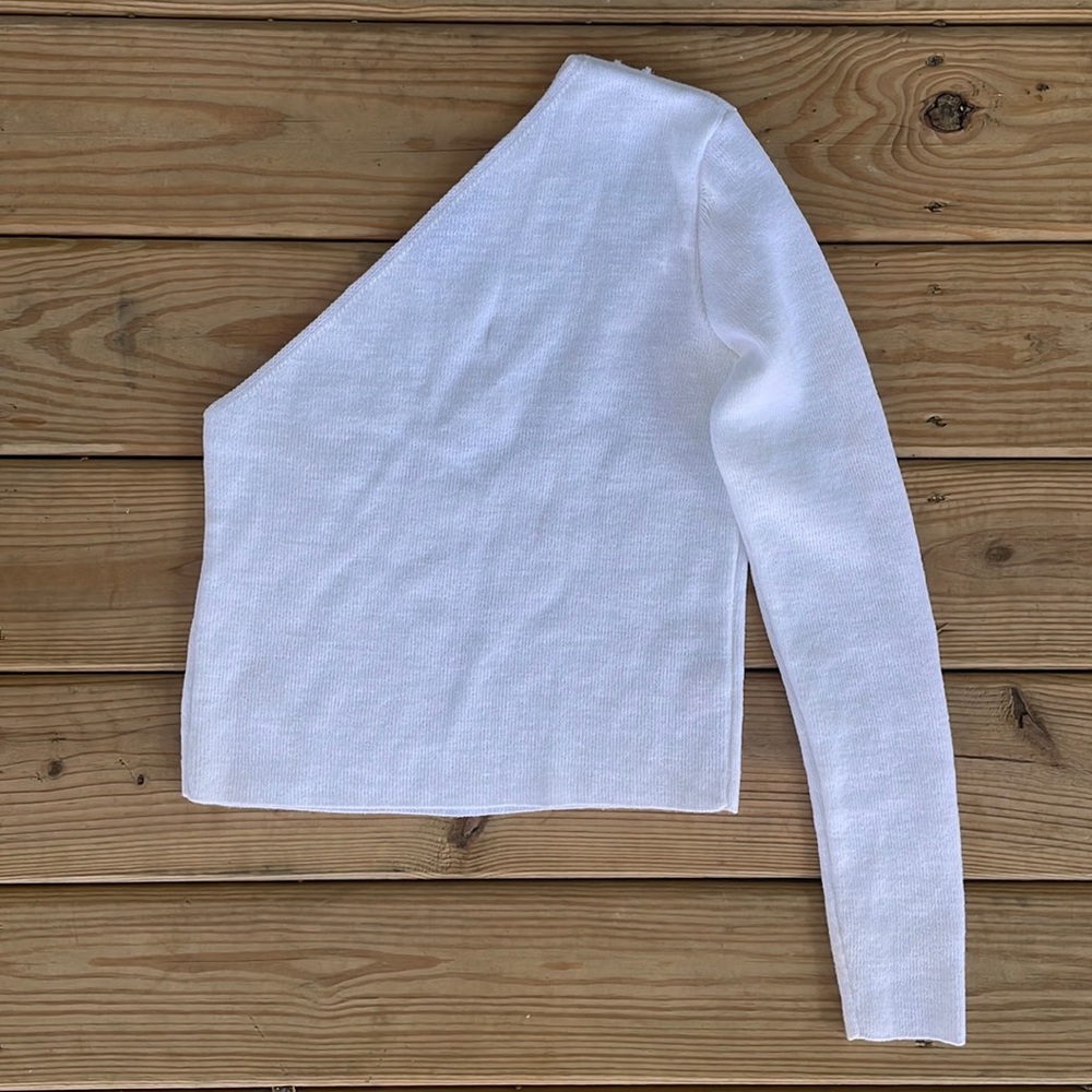 Nasty Gal Ivory One Shoulder Knit Sweater